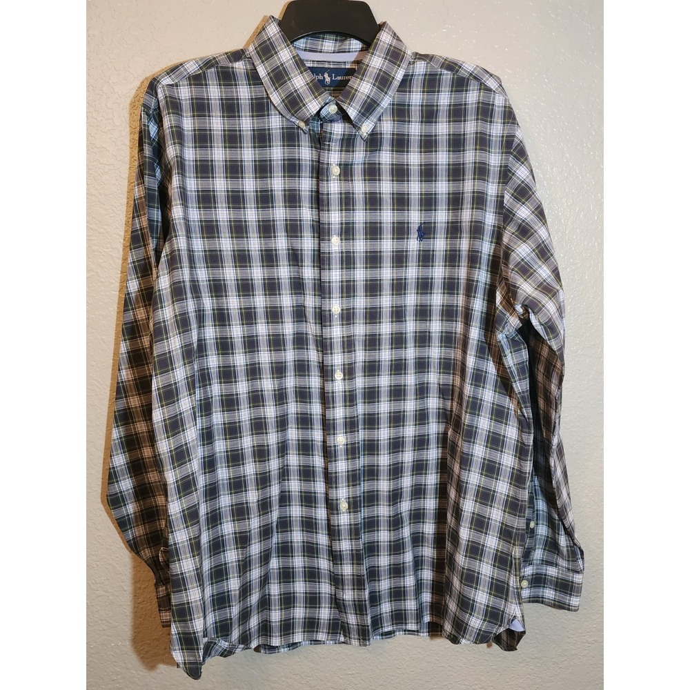 Ralph Lauren Men's Size XL Dress Shirt Blue Green‎ Plaid Long Sleeve Button Down
